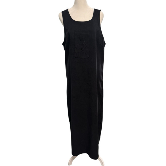 Vintage Dresses & Skirts - Vintage Maxi Dress Black Medium Modest Lagenlook Long Shift Dress Minimalist